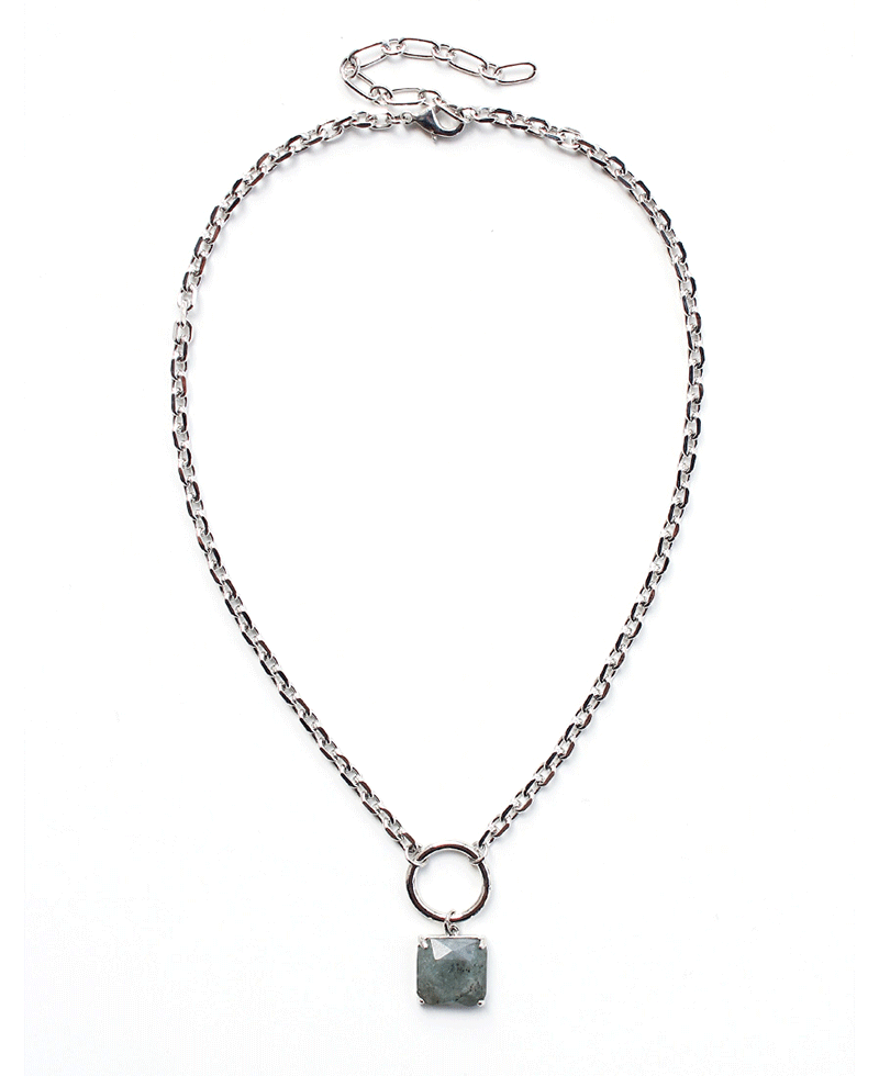 Round Ring w/ Stone Pendant Chain Necklace