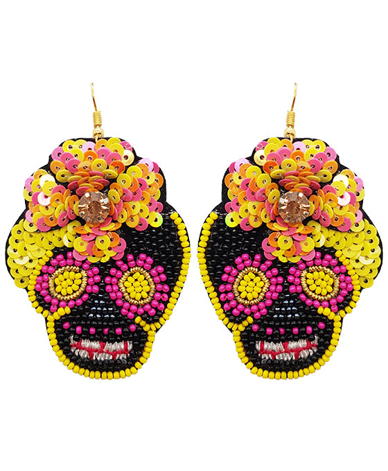 Halloween Sugar Skull Beaded Earring