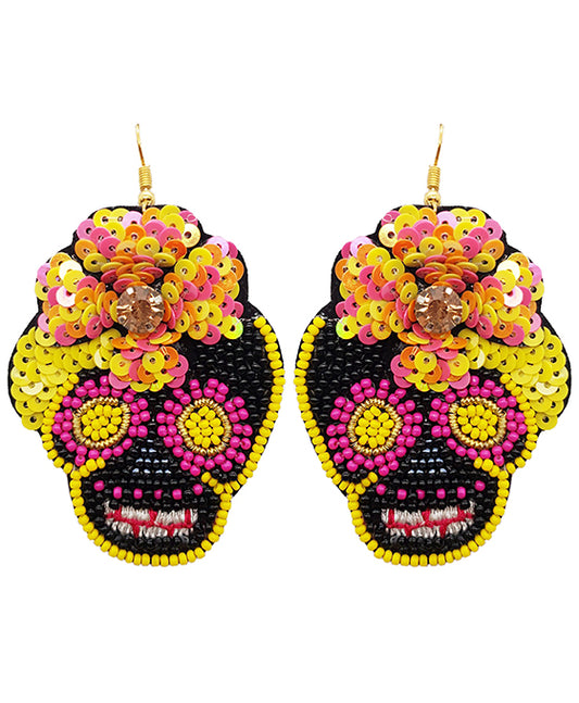 Halloween Sugar Skull Beaded Earring