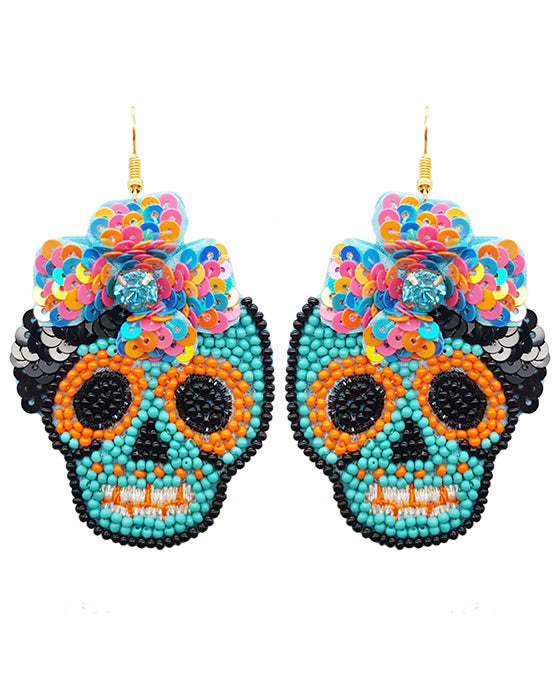 Halloween Sugar Skull Beaded Earring