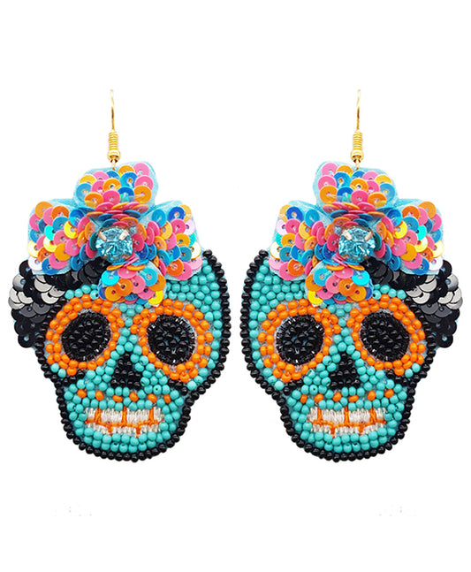 Halloween Sugar Skull Beaded Earring