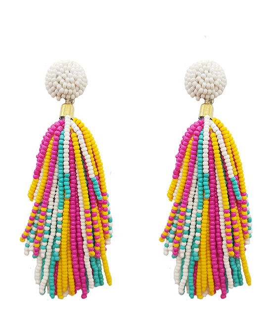 Seed Beaded Tassel Post Earring