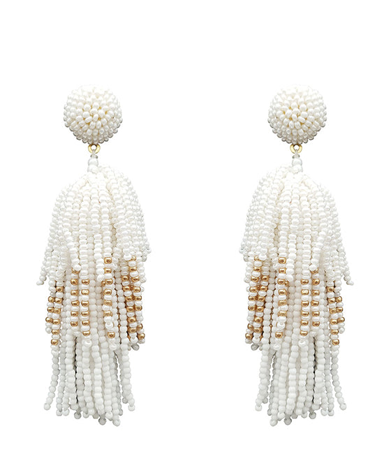 Seed Beaded Tassel Post Earring