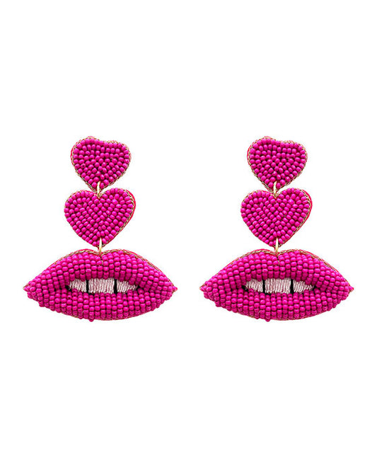 Lip & Heart Seed Beaded Earring