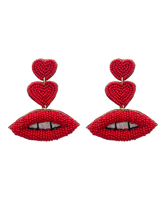 Lip & Heart Seed Beaded Earring
