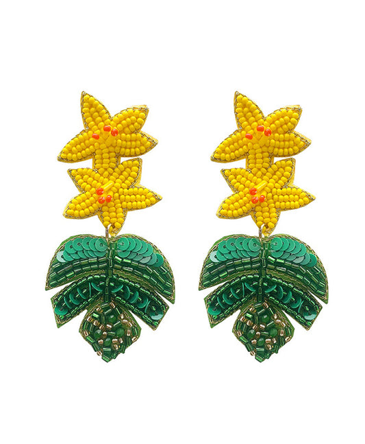 Flower Leaf Post Bead Earring