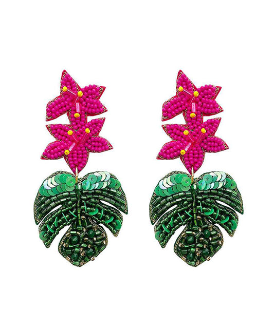 Flower Leaf Post Bead Earring