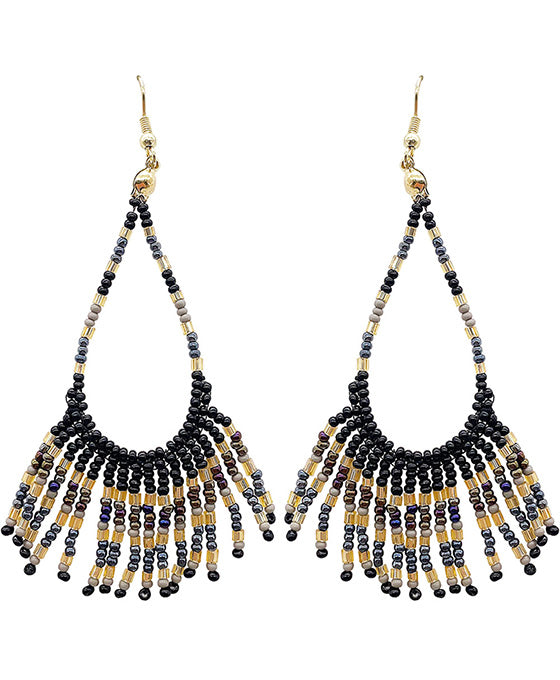 Seed Beaded Teardrop w/ Tassel Earring