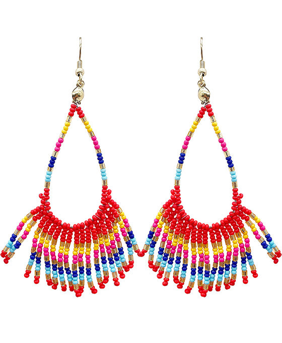 Seed Beaded Teardrop w/ Tassel Earring