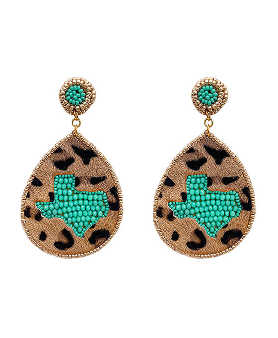 Leopard Leather w/ Texas Map Beaded Earring