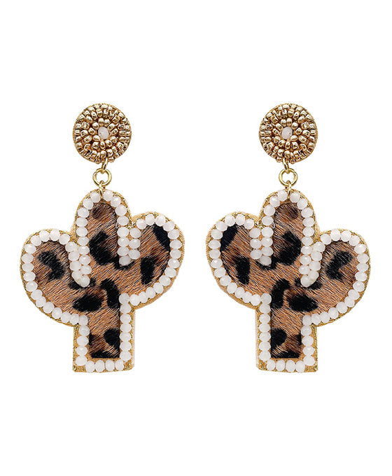 Cactus Leopard Leather Earring