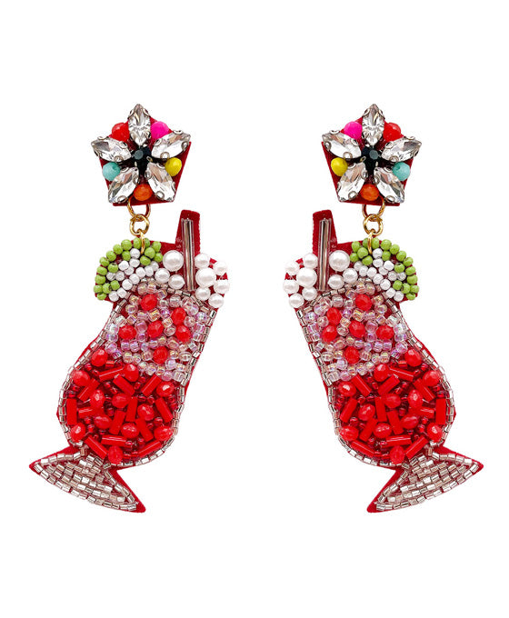 Cocktail Glass Beaded Earring
