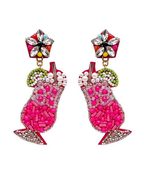 Cocktail Glass Beaded Earring