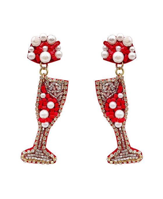 Wine Glass Beaded Post Earring