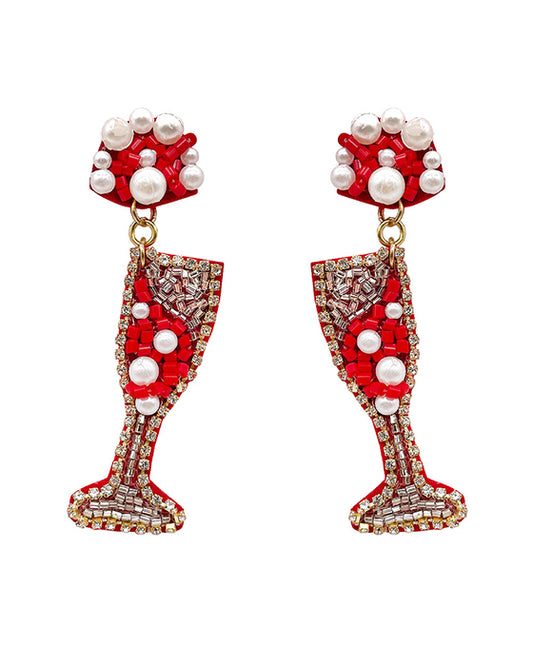 Wine Glass Beaded Post Earring