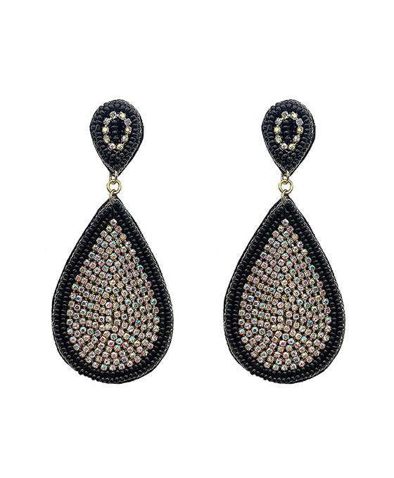 Beaded Teardrop w/ AB Stone Post Earring