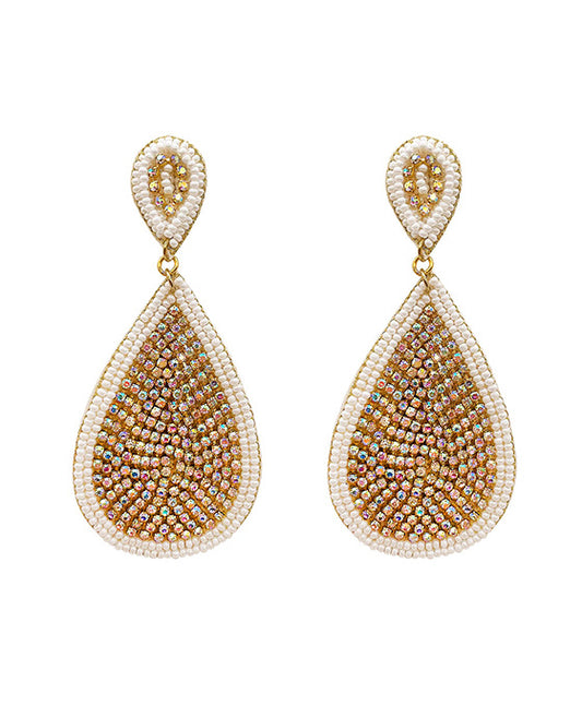Beaded Teardrop w/ AB Stone Post Earring