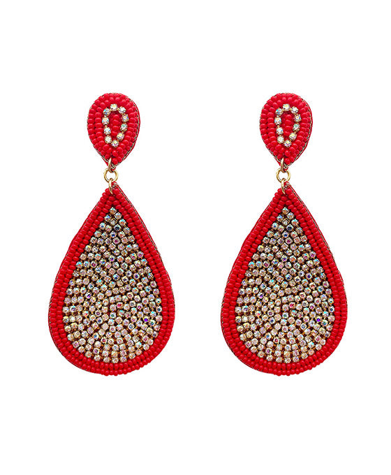 Beaded Teardrop w/ AB Stone Post Earring