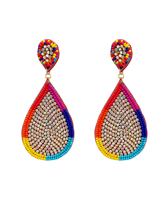 Beaded Teardrop w/ AB Stone Post Earring