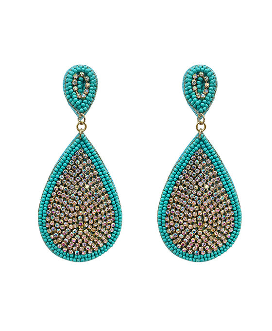 Beaded Teardrop w/ AB Stone Post Earring