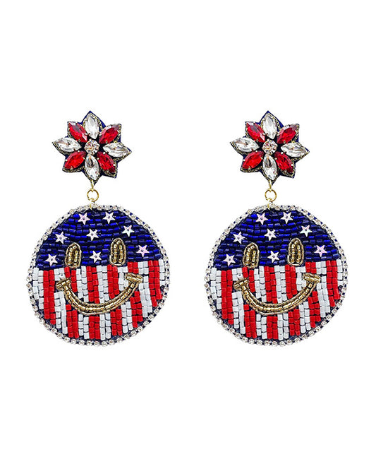 American Flag on Smile Face Earring