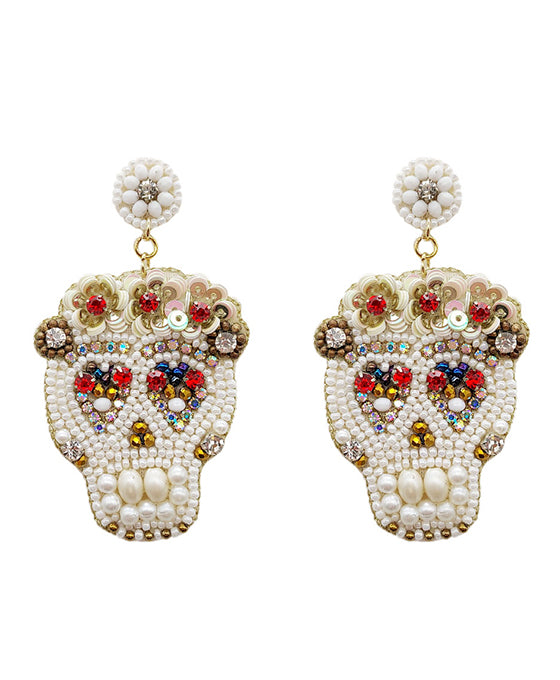 Halloween Sugar Skull Beaded Earring