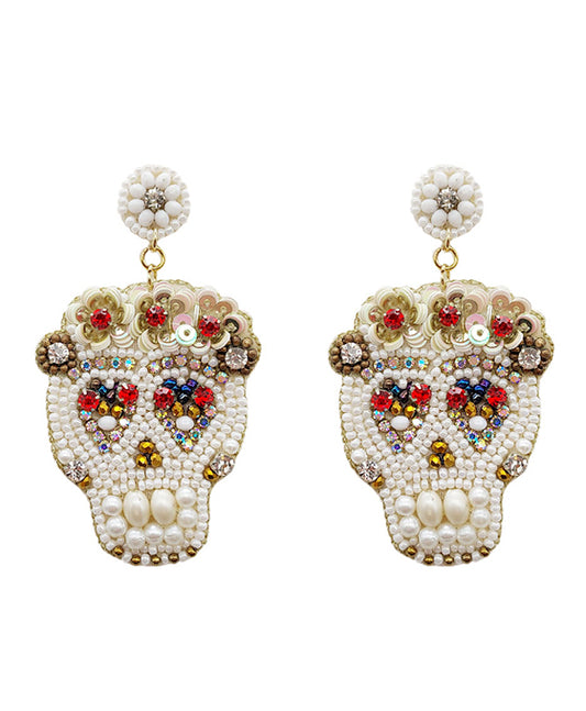Halloween Sugar Skull Beaded Earring