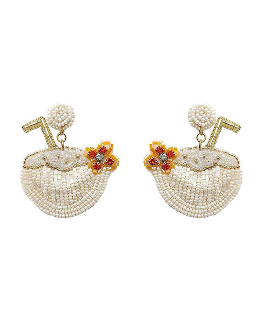 Beaded Coconut Drink Earring