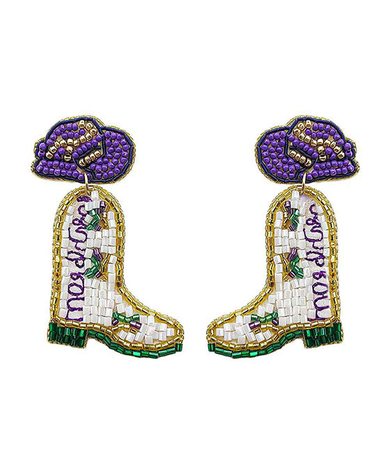 Beaded Mardi Gras Hat & Boots Earring
