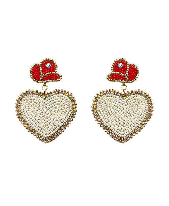 Beaded Heart Stone Hap Post Earring
