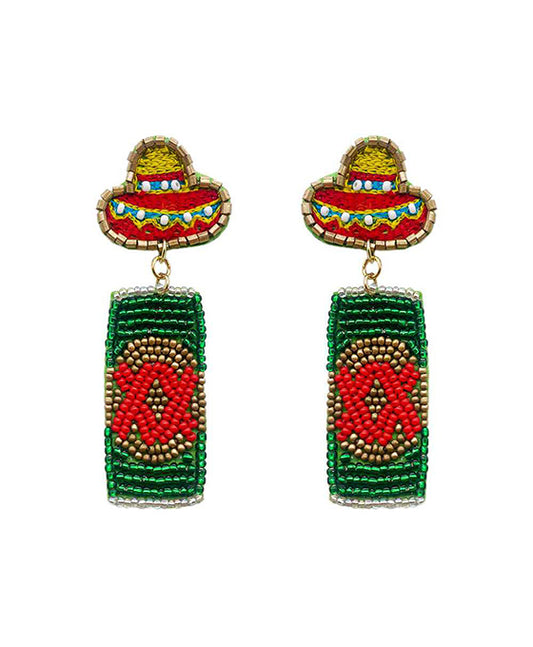 Beaded Beer Can & Hat Post Earring
