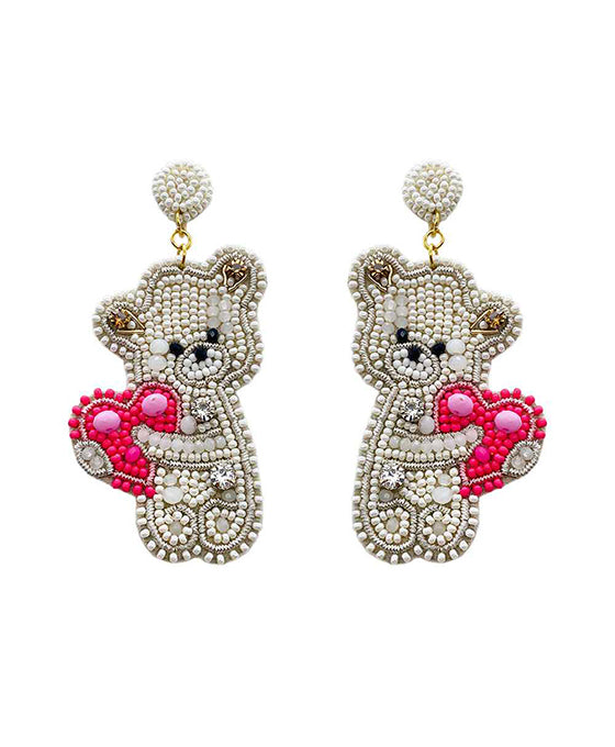 Beaded Teddy Bear w/ Heart Earring
