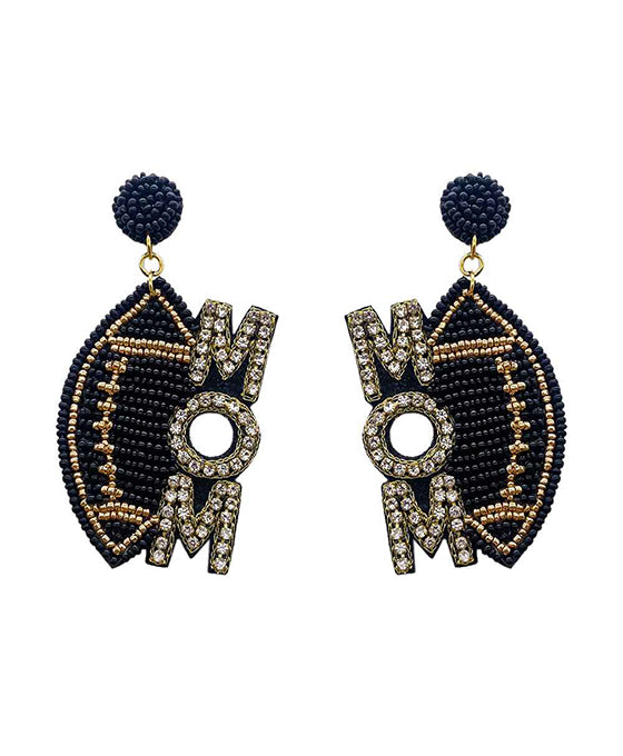 Beaded Football Mom w/ Stone Earring