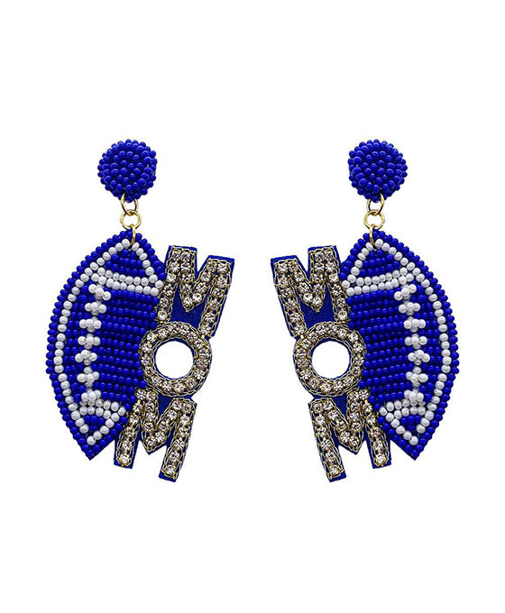 Beaded Football Mom w/ Stone Earring
