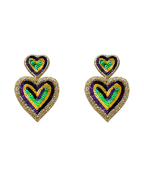 Beaded Nardu Gras Heart Earring