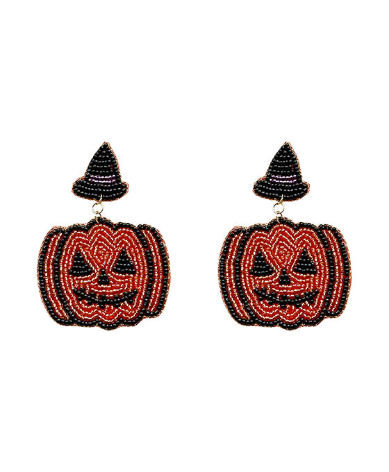Beaded Halloween Pumpkin Earring