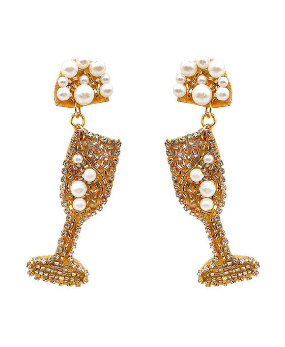 Wine Glass Beaded Post Earring