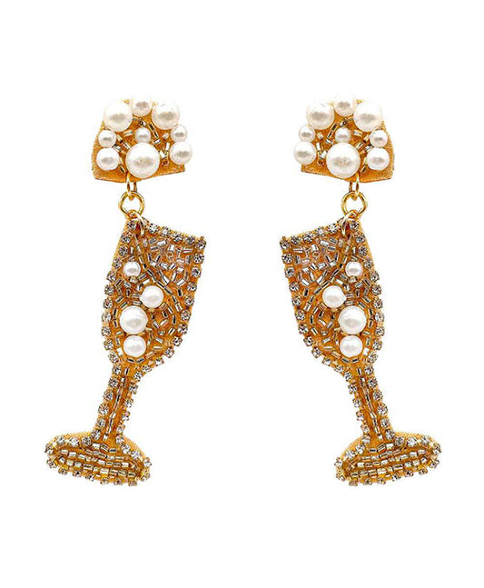 Wine Glass Beaded Post Earring