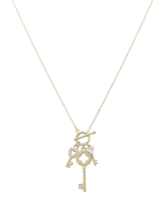 Multi Key Charm Toggle Clasp Short Necklace