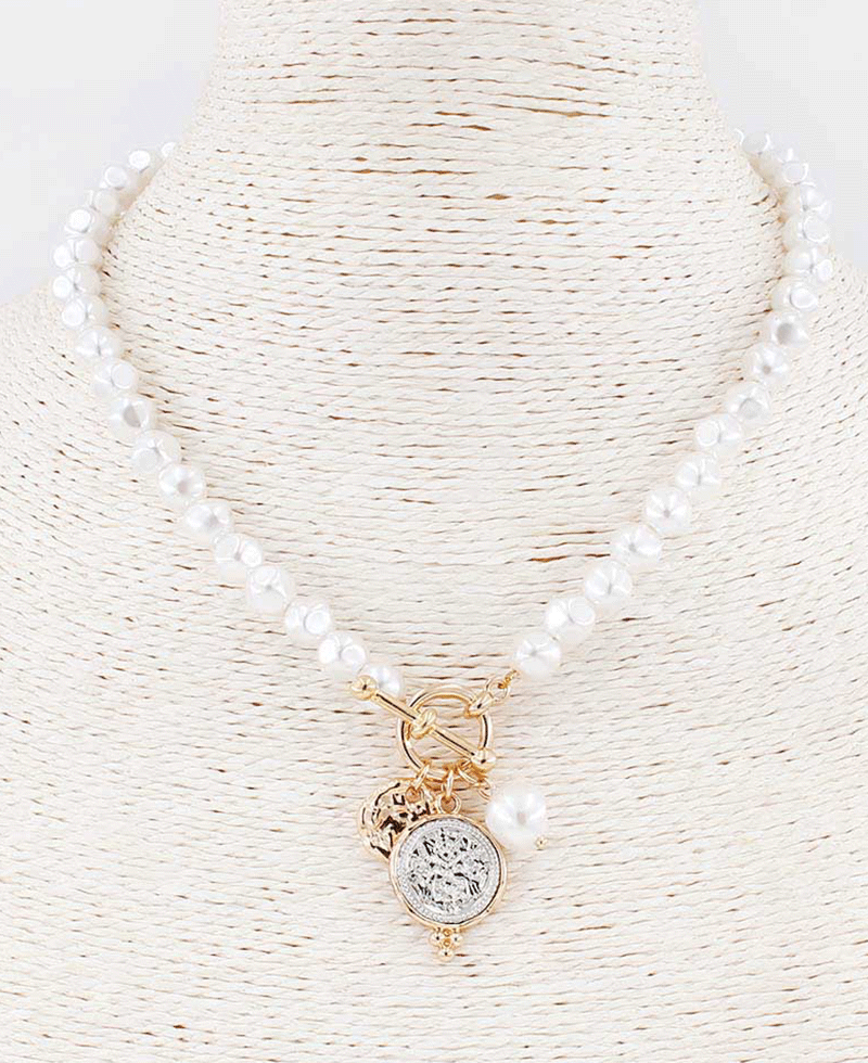 Coin & Charm Accent Pearl Necklace