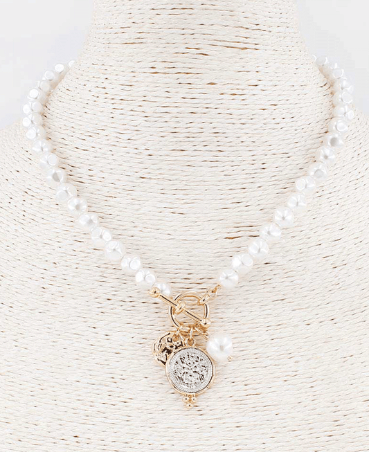 Coin & Charm Accent Pearl Necklace