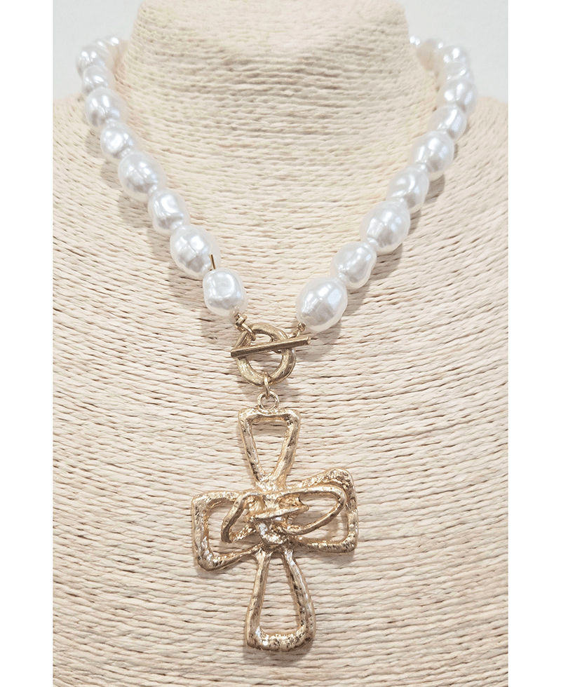 Cross Pearl Beaded Necklace