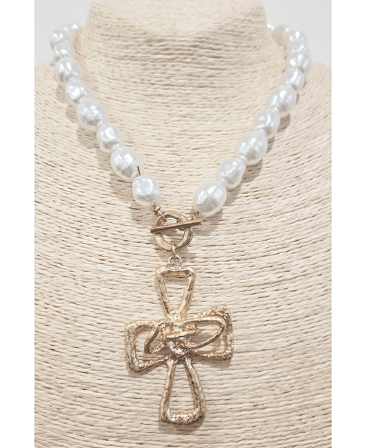 Cross Pearl Beaded Necklace