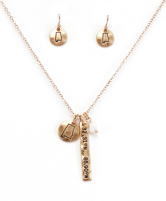 AL Latitude & Longitude Necklace Set