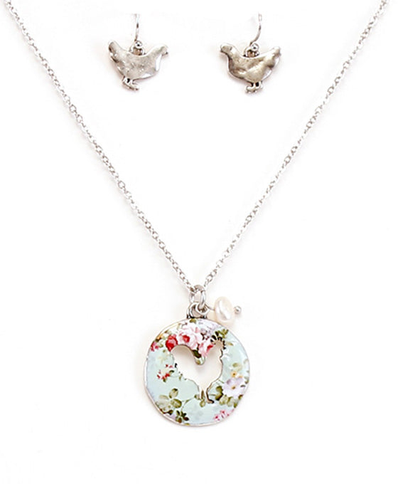 Floral Rooster Cutout Necklace Set