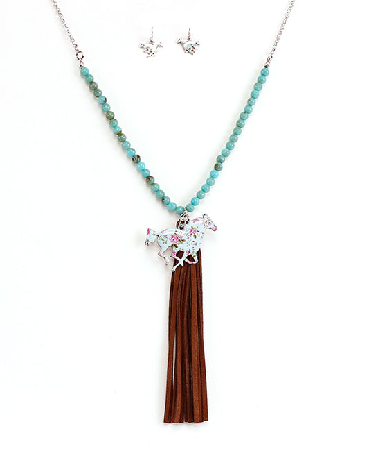 Floral Horse w/ Tassel Necklace Set