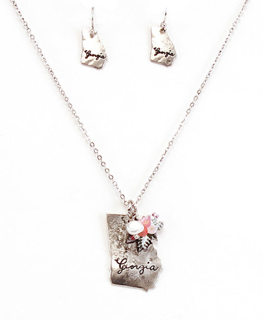 Georgia State Map Script Floral Necklace Set