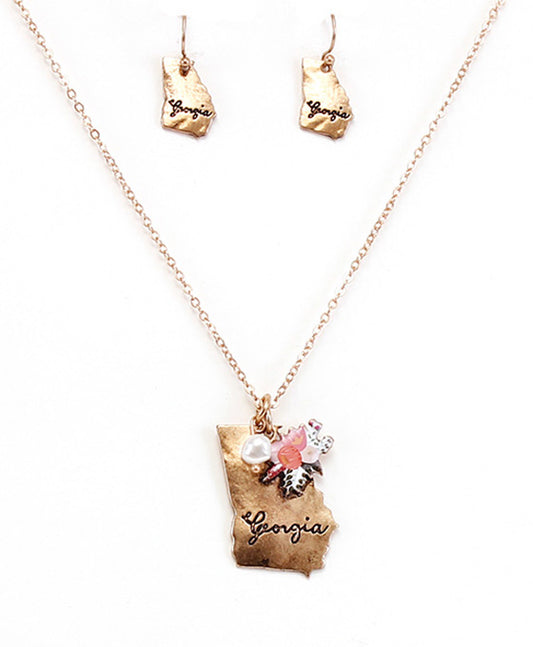 Georgia State Map Script Floral Necklace Set