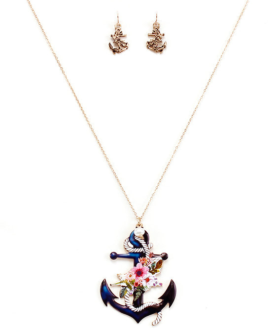 Anchor Print Necklace Set