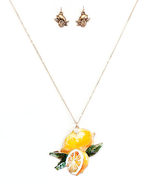 Lemon Print Necklace Set